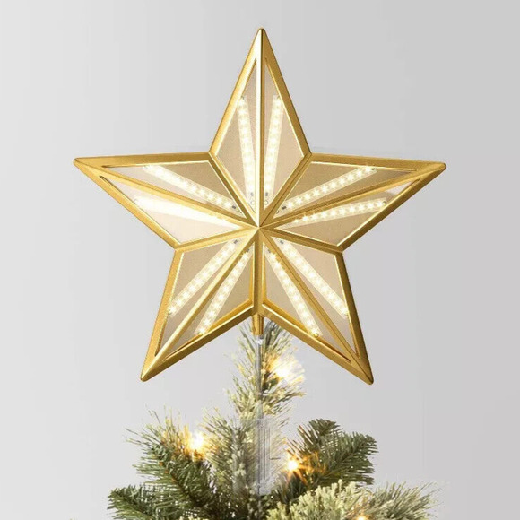 Pre-Lit Faceted Gold Star Christmas Tree Topper 5-Point Light Up 12.25" Holiday - Picture 1 of 5